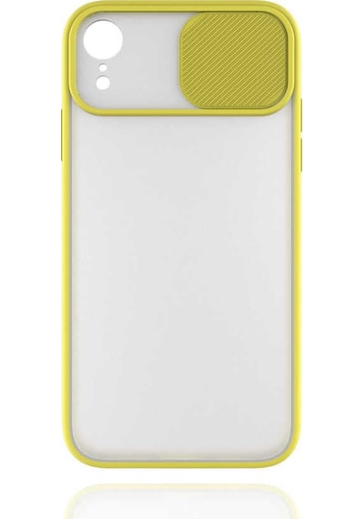 Kilifone - Apple Uyumlu iPhone Xr 6.1 - Kılıf Slayt Sürgülü Arkası Buzlu Lensi Kapak - Sarı