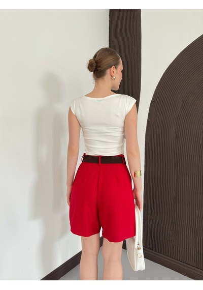 Verymoda Kemerli Şort D2686 Kırmızı