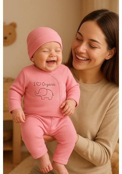 Tois Baby 2 Li Avantajlı Set Hediyelik Organik Hastahane Çıkışı Bebek Takımı 0-3 Ay Pembe + Yeşil