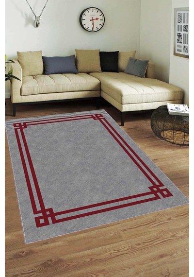 Bordo Çerçeveli Kaymaz Taban Makinede Yıkanabilir Halı Rv058