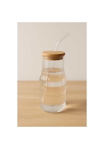 Bambu Kapaklı Motivasyon Cam Bardak / Suluk, 900 Ml, Pipet Hediyeli