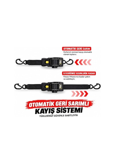Sn-37790 Otomatik Geri Sarımlı Cırcırlı Yük Bağlama Kayışı Halatı 3 Metre 2 Ton