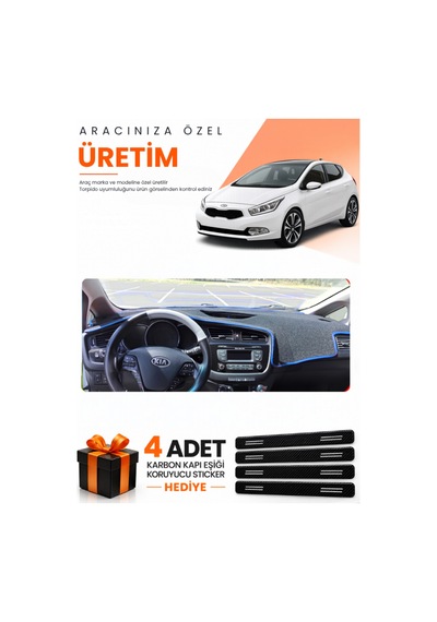 Kia Ceed 2013-2019 Uyumlu Torpido Koruma Örtüsü Oto Kılıfı - Siyah Mavi