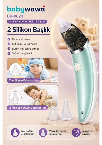Babywawa Br-8820 0-12 Yaş Şarjlı Bebek Burun Aspiratörü 5 Kademe Güçlü Vakum