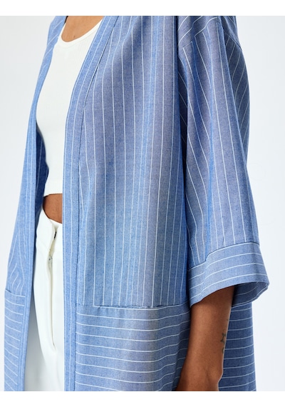 Koton V Yaka Cep Detaylı Oversize Çizgili Kruvaze Kimono Mavi Çizgili 5sak50014pw Mavi Çizgili Çok Renkli