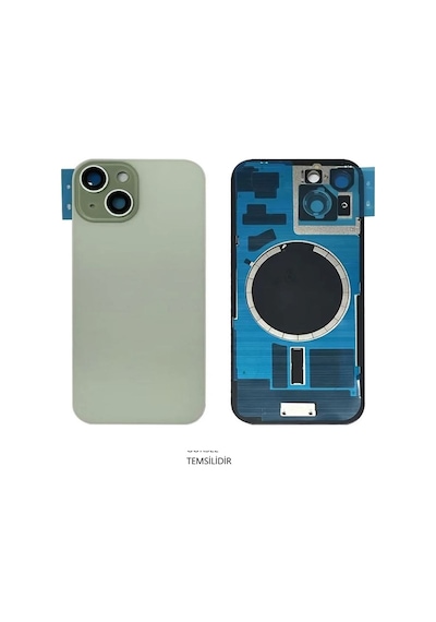 İphone 15 Arka Pil Kapağı Full Nfc Li Lensli- Cam Yeşil