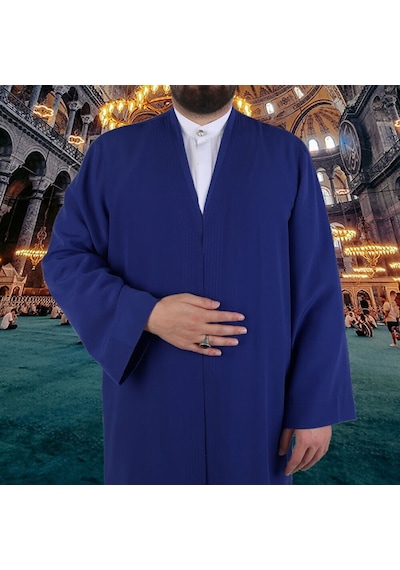 Buhara Yaka Lacivert Namaz Cübbesi - Sarık Kumaşı Hediyeli Çok Renkli