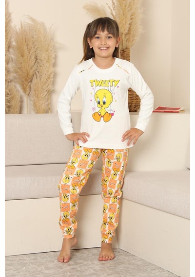 Miniğimin Cicileri Sevimli Civciv Baskılı Kız Çocuk Pijama Ta... Beyaz