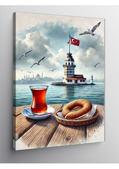 Kanvas Tablo Kız Kulesi Ve Çay Bardağı 50cmx70cm