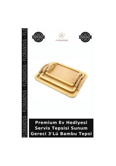 Premium Ev Hediyesi Servis Tepsisi Sunum Gereci 3'lü Bambu Tepsi Çok Renkli
