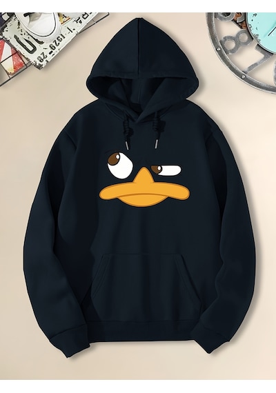 Uyguntarz Unisex Sinirli Duffy Baskılı Oversize Sweatshirt Lacivert