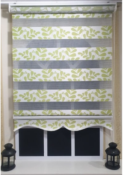 Zebra Stor Perde Yeşil Beyaz Etek Dilimli St 032