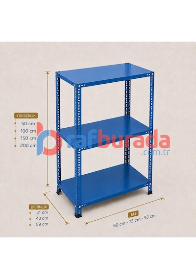 3 Katlı Renkli Dekoratif Çelik Raf - Çiçeklik Rafı, Ofis Rafı 0,70 Mm Turuncu-43x75 Cm-100 Cm