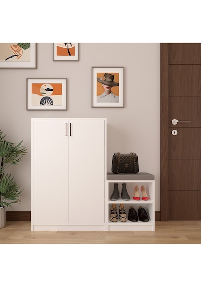 Asra Trend Puflu Ayakkabılık A-21 %100 MDF Minderli Geniş Portmanto Beyaz