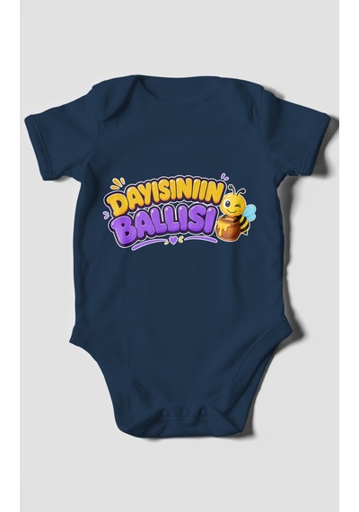 Morivokids Dayısının Ballısı Kısa Kollu Bebek Body %100 Pamuk Lacivert