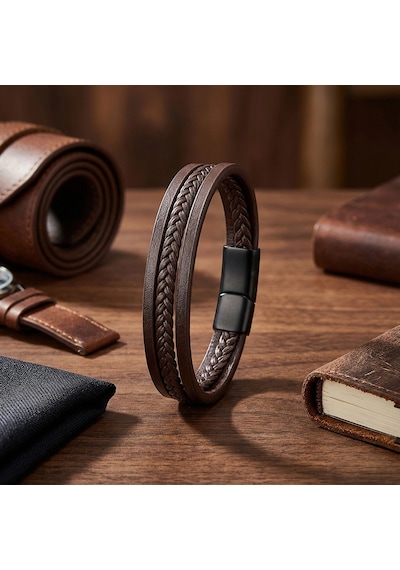 Moncuk Design Sadece Kahverengi Saç Örgülü Çoklu Erkek Bileklik 33513b10d4