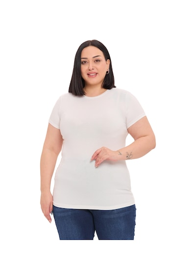 Disentis Büyük Beden Bisiklet Yaka Kısa Kollu Viskon Ekru Body Ekru