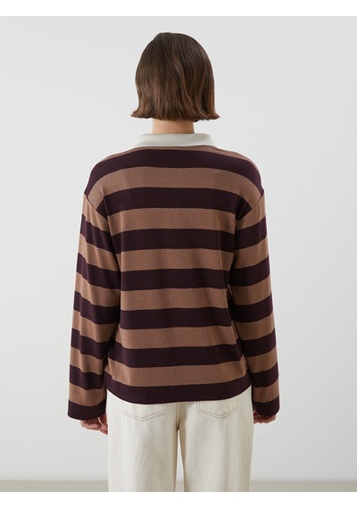 Lcwaıkıkı Classic Bordo Polo Yaka Çizgili Kadın Tişört