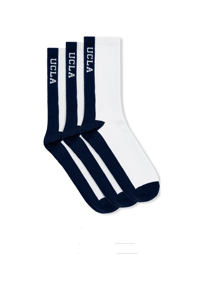 Ucla Renley 3'lü Beyaz-lacivert Uzun Jakarlı Pamuk Standard Fit Unisex Çorap