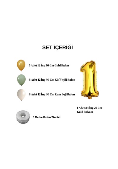 2 Yaş Gold Retro Doğum Günü Seti Küf Yeşili Kum Beji Gold Balonlar Gold Folyo Rakam Parti Süsleme Altın