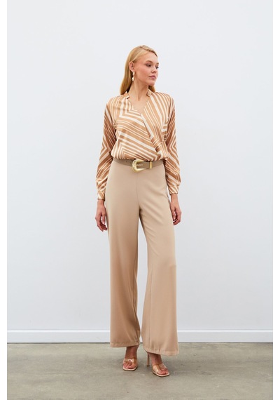 Sateen Kruvaze Desenli Bluz - Kahve-134988 Kahve Sateen Kruvaze Desenli Bluz - Kahve-134988 Kahve