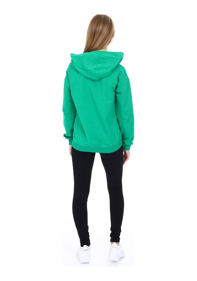 Toontoy Kids Toontoy Kız Çocuk 2'li Takım Baskılı Kapüşonlu Düşük Omuz Sweatshirt & Basic Düz Tayt Çimen Yeşili