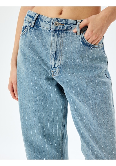 Koton Straight Fit Normal Bel Cepli Kot Pantolon - Straight Jeans Açık İndigo 5sal40048md Açık İndigo