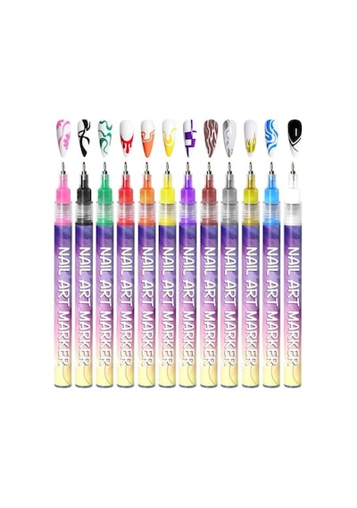 Profesyonel Nail Art Kalemi 12'li Set - Akrilik Tırnak Boyama Ve Desen Kalemi Oje Çizim Seti Çok Renkli