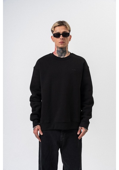 Erkek Respire Yazı Detaylı Basic Oversize Sweatshirt Siyah