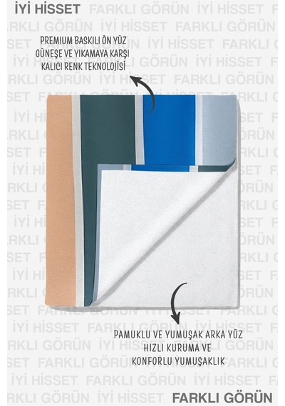 Çizgili Renk Bloklu Modern Plaj Havlusu - Akdeniz Stil Turuncu Mavi Hızlı Kuruyan Mikrofiber Havlu Çiy Çayı