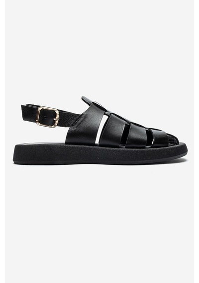 Luvishoes Joura Siyah Cilt Hakiki Deri Önü Kapalı Kadın Sandalet