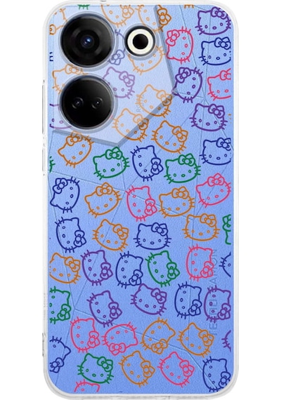 Tecno Camon 20 Pro İle Uyumlu Hello Kitty Baskılı Tasarım Kamera Korumalı Şeffaf Kılıf Şeffaf