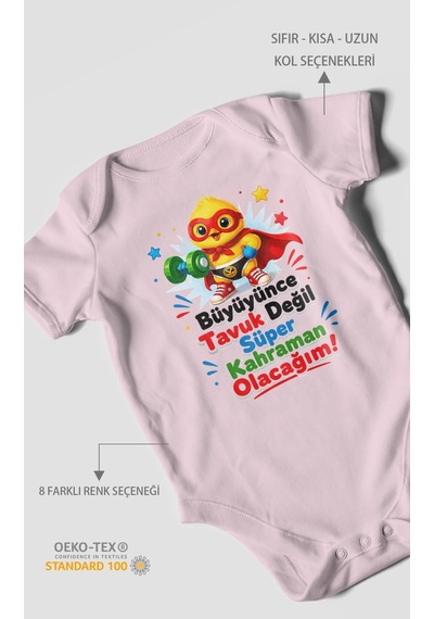 Morivokids Büyüyünce Tavuk Değil, Yazılı Kısa Kollu Bebek Body %100 Pamuk Bebe Pembe