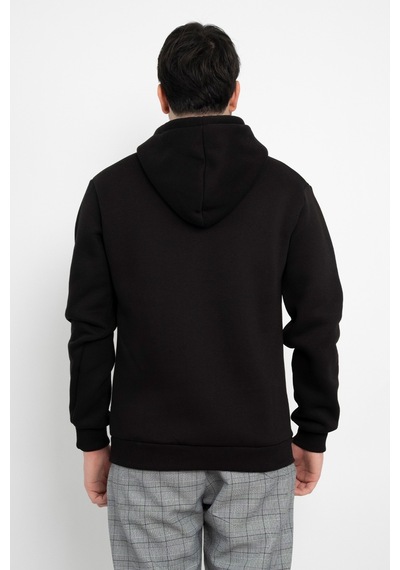 Dasüniforma Basic Baskısız 3 İplik Kapüşonlu Unisex Kanguru Cepli Kapüşonlu Sweatshirt Hoodie Sweat Siyah