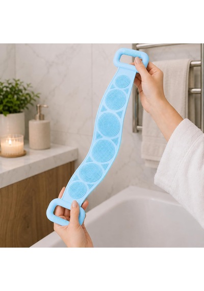 Silikon Sırt Yıkama Lifi 70 X 10 Cm, Çift Taraflı Esnek Banyo Kesesi, Uzun Saplı Vücut Temizleme Ve Masaj Lifi