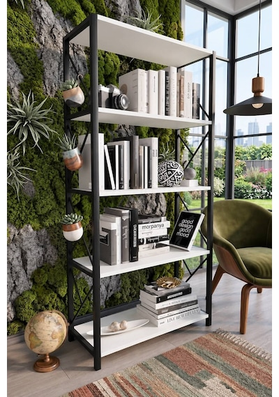 More Metal Kitaplık 5 Raflı Geniş Kitaplık Dosya Kitap Rafı Ofis Ev Rafı Beyaz
