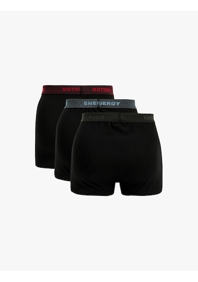 Koton Baskılı Bel Detaylı Pamuklu 3'lü Boxer Seti Siyah 7wlm90020mk