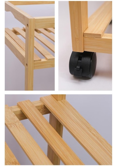 Digithome Bambu 3 Raflı Tekerlekli Sunum Servis Arabası Mutfak Rafı Sehpa Banyo Rafı Db-0029 Kahverengi