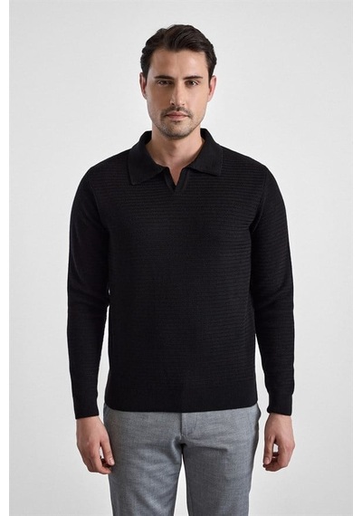 Süvari Siyah Regular Fermuarlı Polo Yaka Kazak Tr2013700499-s09