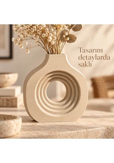 Halka Tasarımlı Dekoratif Vazo Modern Çiçeklik Bej