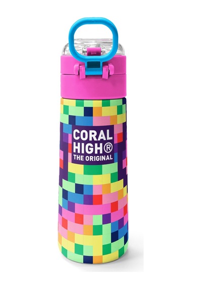Coral High Kids Çok Renkli Piksel Kalp Desenli Pipetli Ve Direkt İçim Çelik Termos 500 Ml 38108 Çok Renkli