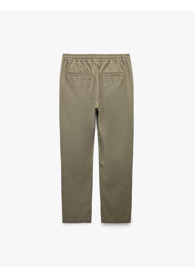 Koton Beli Bağcıklı Cep Detaylı Düğmeli Pileli Keten Pamuk Karışımlı Chino Pantolon Haki 5sam40182hw