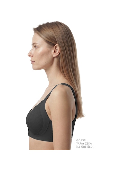 Cottonill Seamless Bra - Larevia Siyah Lazer Kesim Önden Düğmeli Tül Detaylı Kadın Sütyen