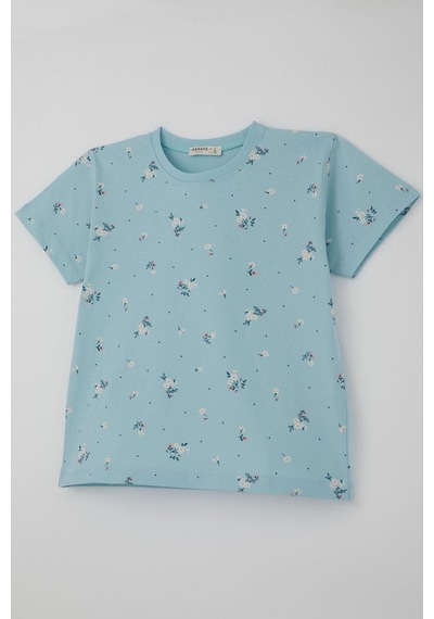 Breeze Kız Çocuk Şortlu Pijama Takımı Çiçek Desenli 4-8 Yaş, Açık Mavi