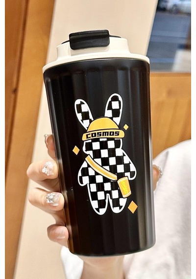 316 L Çelik Siyah Tavşan Figür 400 Ml Kahve El Termos Mug Cin483sy Çok Renkli