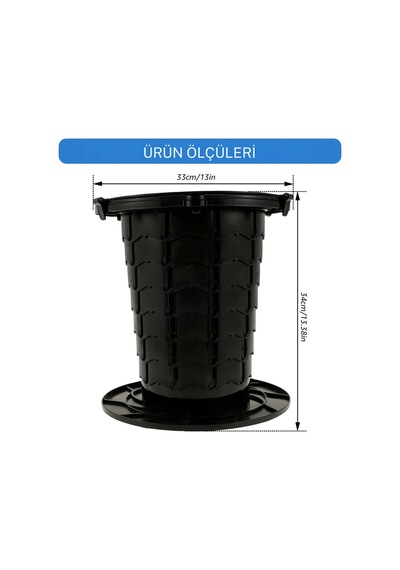 Ayarlanabilir Taşınabilir Kamp Tuvaleti 8 Kademeli 136 Kg Taşıyabilen Kamp Seyahat Acil Durum Wc Siyah