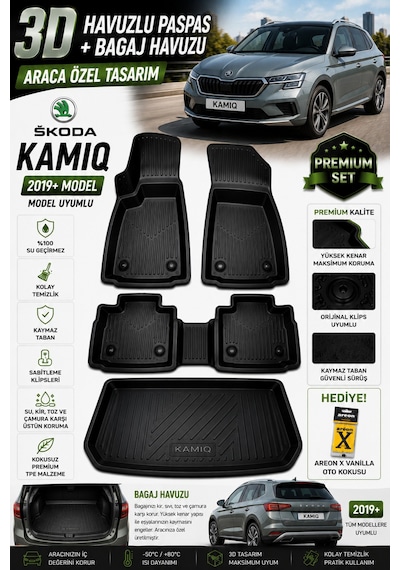 Skoda Kamıq 2024 Model Uyumlu 3d Araca Özel Havuzlu Paspas+bagaj Havuzu Birebir Uyum