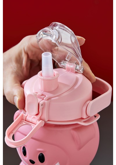 Labubu Suluk - 1000 Ml Taşınabilir Kulplu, Pipetli, Bpa Sız, Kilitli Ve Sızdırmaz Kapak - Pembe Pembe