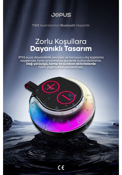 Jopus Rgb Led Işıklı Askı Kayışlı Ipx5 Bluetooth Hoparlör 7w Güçlü Ses 1200 Mah, Usb Tf Destekli - S12