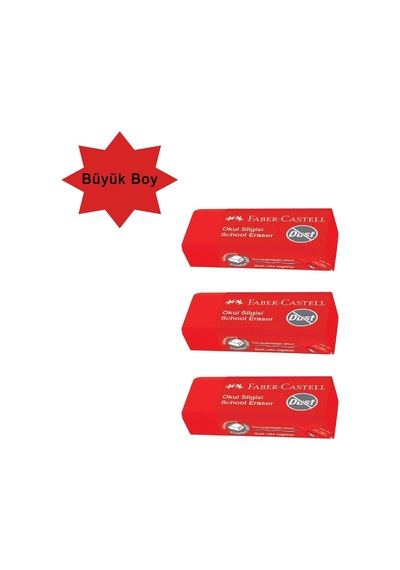 Faber Castell Kırmızı Büyük Boy Okul Silgisi 3 Adet